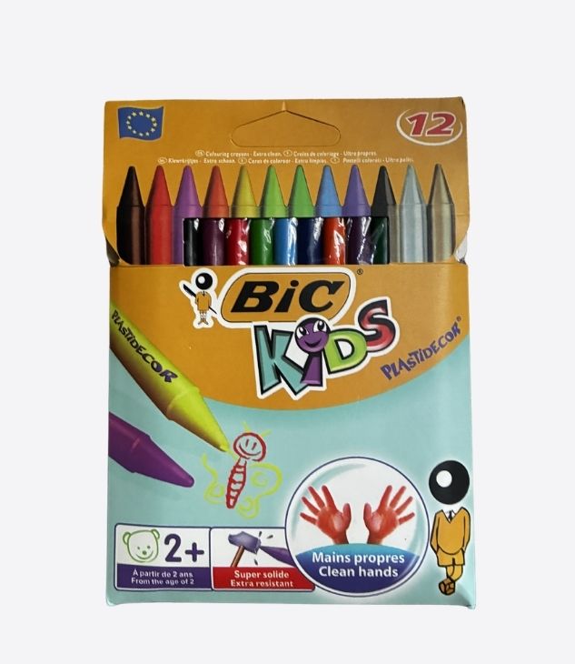 BIC KIDS - Paquet de 12 crayons à la cire, Crayons non toxiques, sans danger pour les bébés et les tout-petits, à partir de 1 an