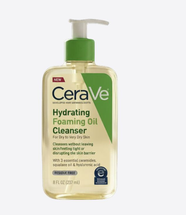 CeraVe Huile nettoyante visage douce, enrichie en squalane, acide hyaluronique et céramides. Formulée pour peaux sèches à très sèches, elle nettoie efficacement sans effet gras, est non comédogène et respecte la barrière cutanée