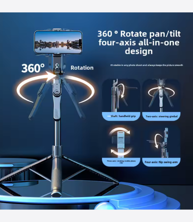 T18 Bracket-Trépied pour téléphone et perche à selfie tout-en-un avec trépied extensible pour téléphone portable avec télécommande sans fil