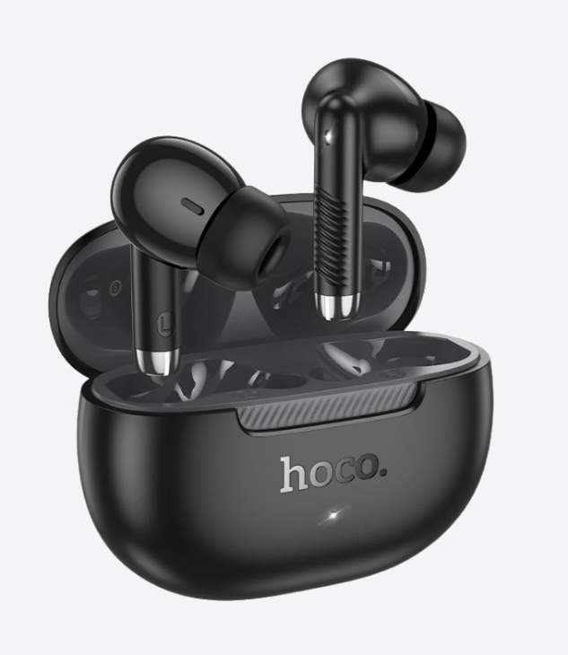 HOCO ecouteurs sans fil bluetooth 5.4 avec lectures de 7heures, assistance vocal, écouteurs stéréo pour appels clairs avec affichage de l'alimentation LED, casque sans fil avec microphone antibruit pour téléphone/ordinateur portable, noir carbone