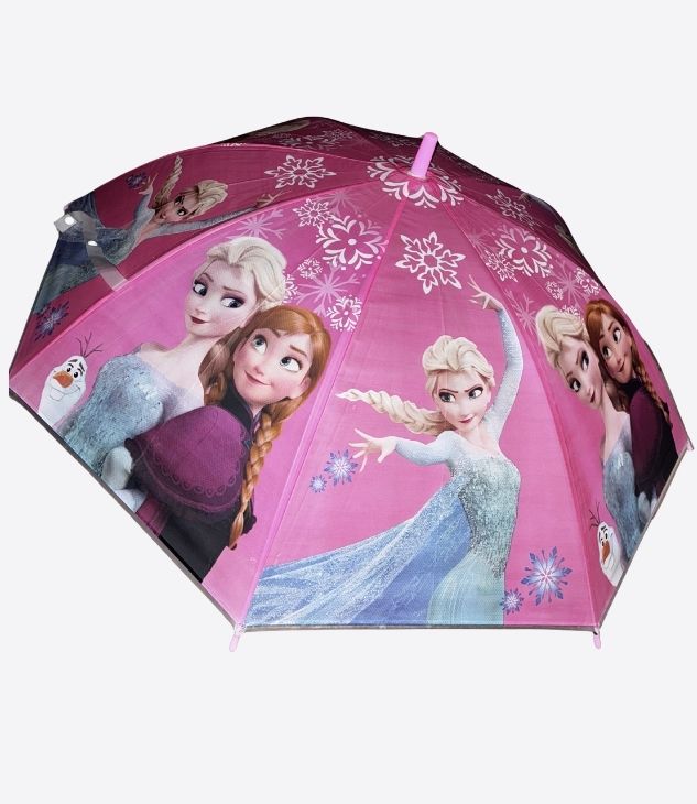 Parapluie pour enfant couleur rose en forme ronde avec images de princesses, poignet en forme de crochet - 1 pièce