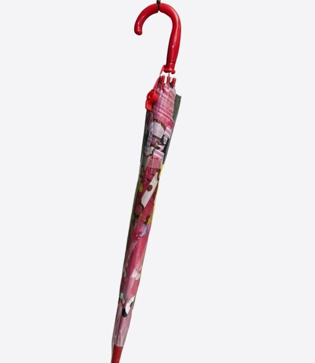 Parapluie pour enfant couleur rouge en forme de dome, parapluie avec poignée en crochet, images de dessin- 1 pièce
