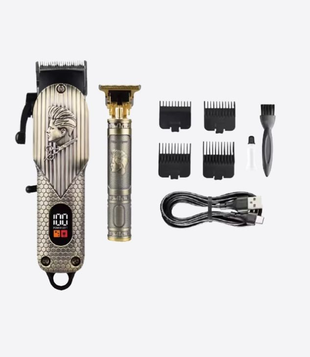 Waer Set cordless rechargeable electric hair clipper for men and women, electric beard trimmer, T-blade trimmer, hair cutting kit with guide combs.
