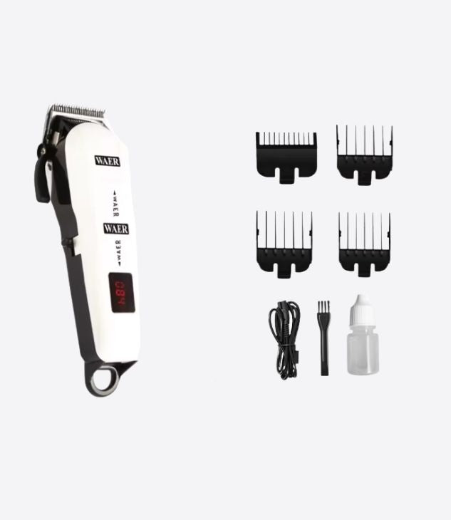 WAER WA-027 tondeuse à cheveux professionnelle rechargeable sans fil pour coupe de cheveux avec étui de colis, affichage de la batterie LED, cadeau idéale pour homme