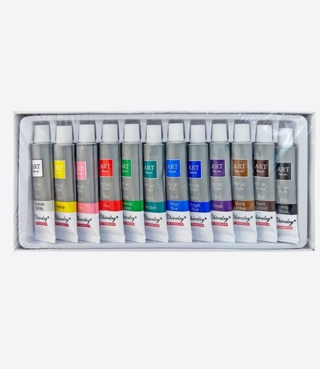 CHIVALRY set de 12 tubes de couleurs acryliques pour dessin