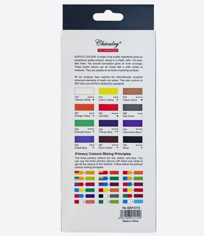 CHIVALRY set de 12 tubes de couleurs acryliques pour dessin