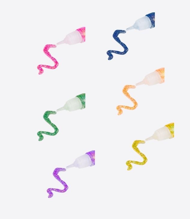 GATORO colles à paillettes liquides lavable - set de 6 colles(vert/rose/violet/orange/jaune/bleue)