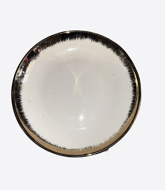 large plat rond en ceramique couleur blanc et or pour le service a table