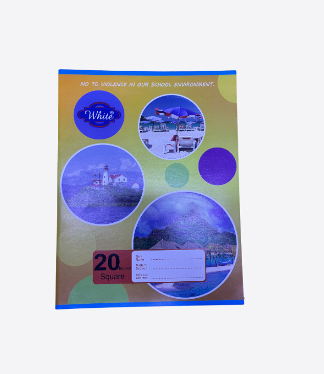 WHITE 20 Leaves book, square lines