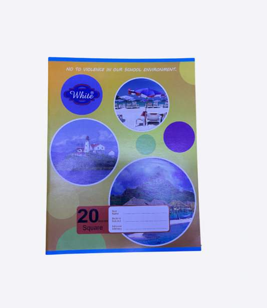 WHITE 20 Leaves book, square lines
