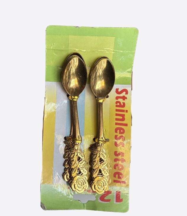 Set de 12 petite cuillères dorées, lot de 12 cuillères à cafe en acier inoxydables-ustensiles de cuisine lavable au lave vaisselle