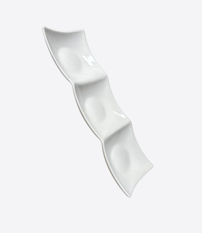 plateau de service en céramique blanche à 3 compartiments pour apéritif, plats à sauce divisés pour restaurant, cuisine, épices, vinaigre, noix
