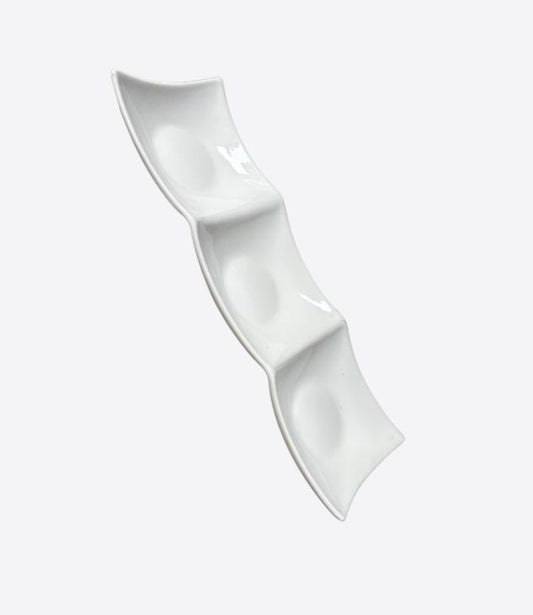 plateau de service en céramique blanche à 3 compartiments pour apéritif, plats à sauce divisés pour restaurant, cuisine, épices, vinaigre, noix