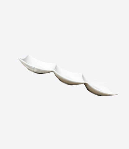 plateau de service en céramique blanche à 3 compartiments pour apéritif, plats à sauce divisés pour restaurant, cuisine, épices, vinaigre, noix