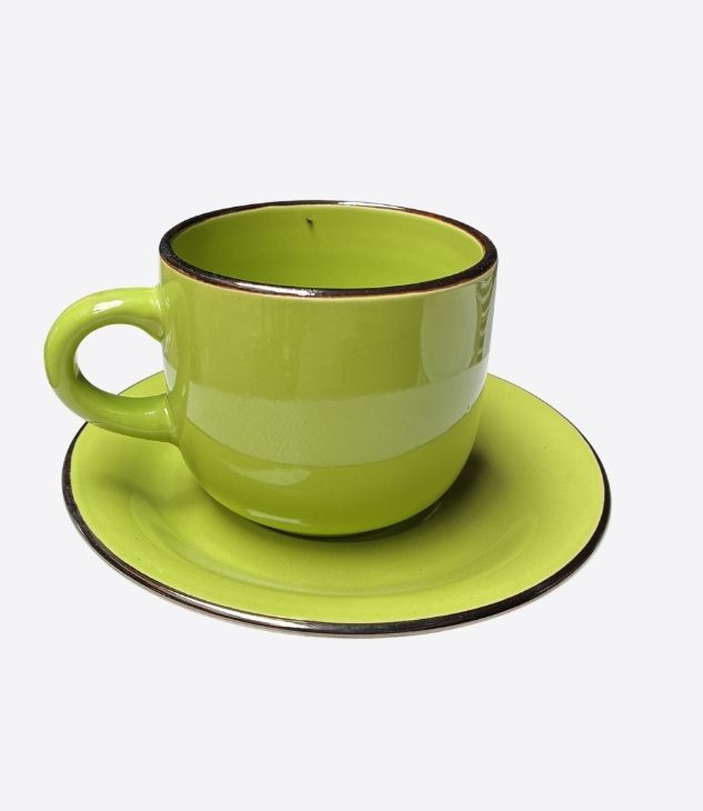 6 tasse avec sous tasse en céramique avec bordure dorée