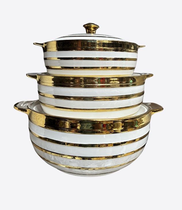 lot de 03 soupieres en porcelaine couleur blanc et or