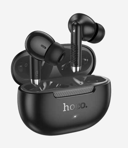 HOCO ecouteurs sans fil bluetooth 5.4 avec lectures de 7heures, assistance vocal, écouteurs stéréo pour appels clairs avec affichage de l'alimentation LED, casque sans fil avec microphone antibruit pour téléphone/ordinateur portable, noir carbone