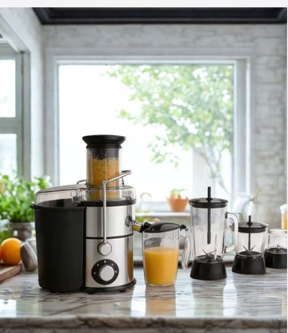 OSCAR 4-in-1 Juice Extractor OSC-718T4, juicer machine, cold press citrus juicer with large feed chute, 600W, slow masticating juicer for whole fruits and vegetables, high juice yield, easy to clean.