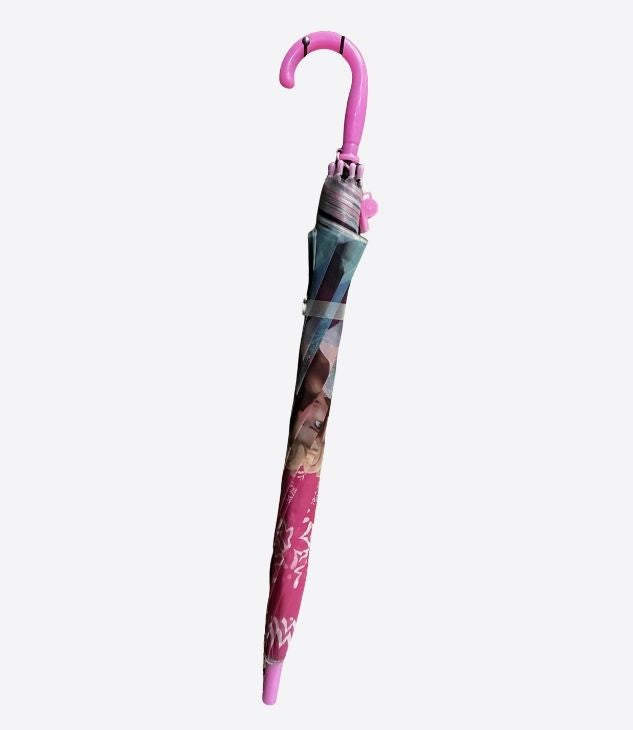 Parapluie pour enfant couleur rose en forme ronde avec images de princesses, poignet en forme de crochet - 1 pièce