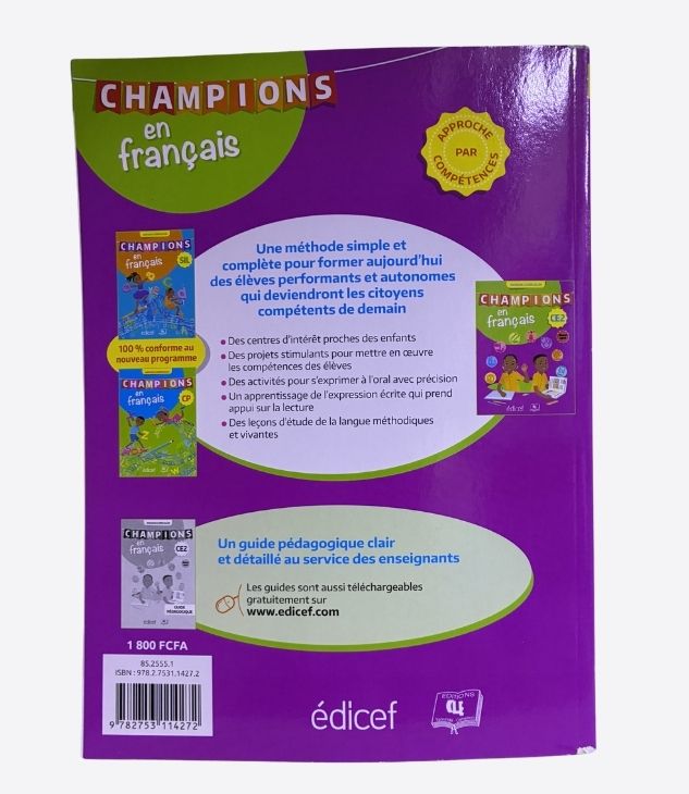 Champions en français, manuel de l'étudiant-CE2, livre d'école, primaire