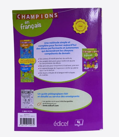 Champions en français, manuel de l'étudiant-CE2, livre d'école, primaire