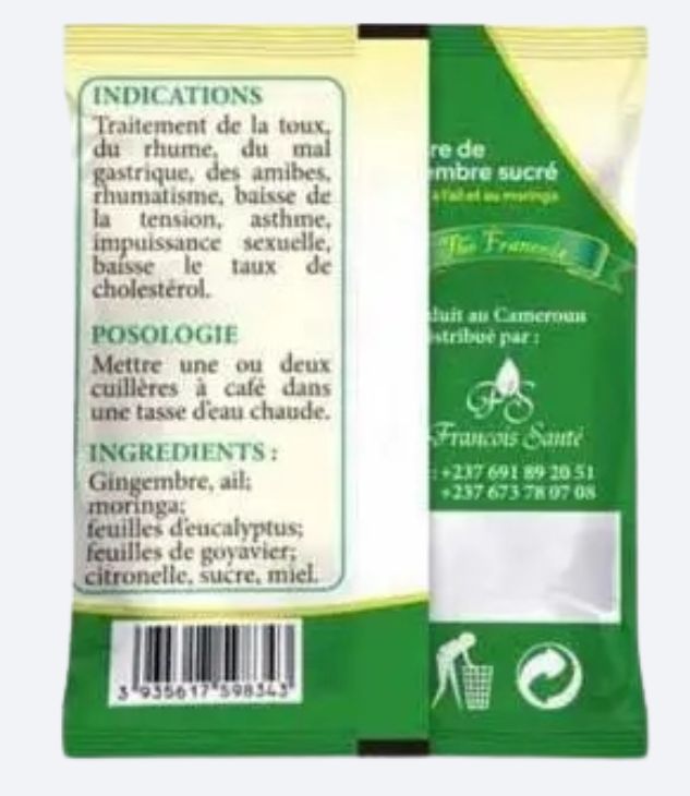 Thé francois - poudre de gingimbre sucré enrichie à l'ail et au moringa