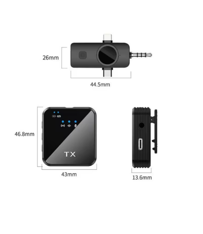 TX Microphone cravate professionnel 3 en 1 pour iPhone, Android, appareil photo | Portée de 100 m, microphones sans fil, suppression du bruit pour l'enregistrement, le streaming en direct, YouTube
