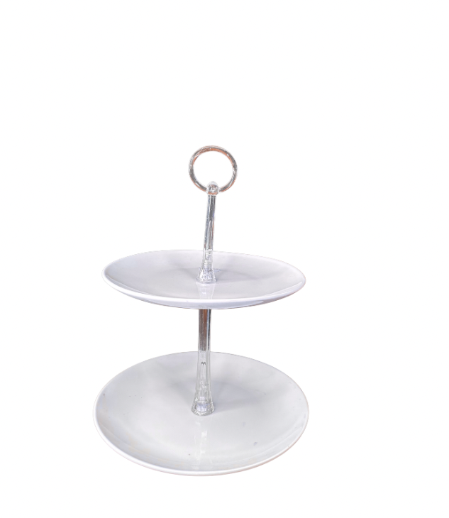 Petit présentoir décoratif 2 niveaux en céramique , idéal pour exposer vos parfums, produits de beauté ou vos petit gâteau et cupcakes pour une réception.